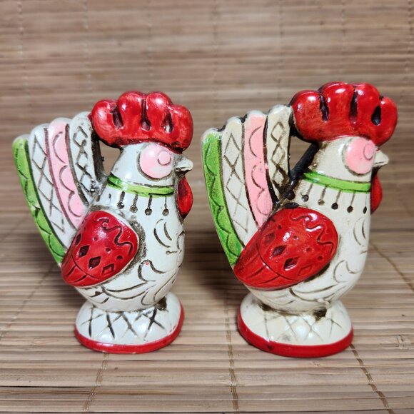 Vintage Rooster Salt and Pepper Shakers Made in Japan Country Farmhouse Cottage - Picture 1 of 8